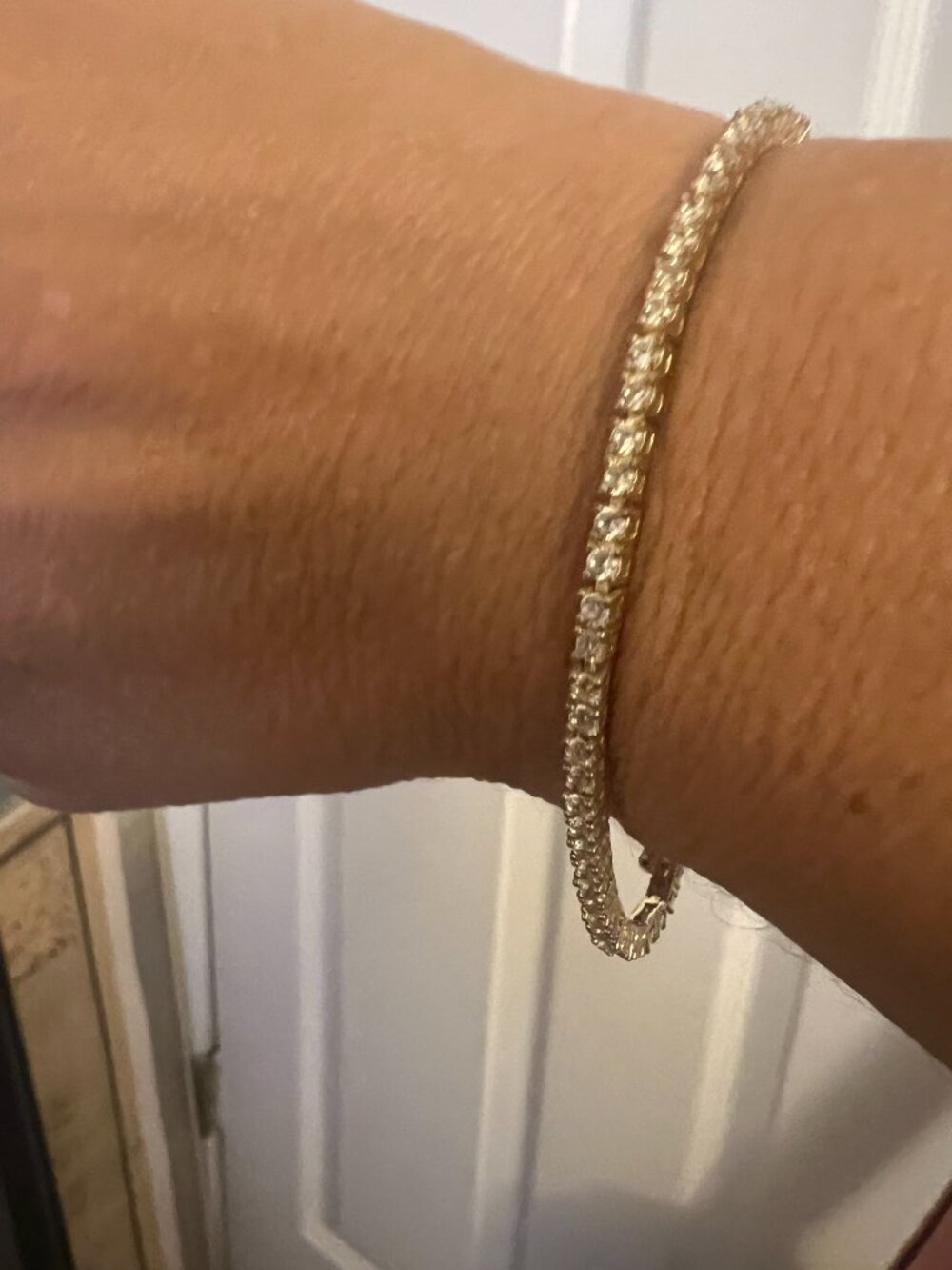 Gold‑Tone Faux Diamond Tennis Bracelet – 7" – No Stones Missing